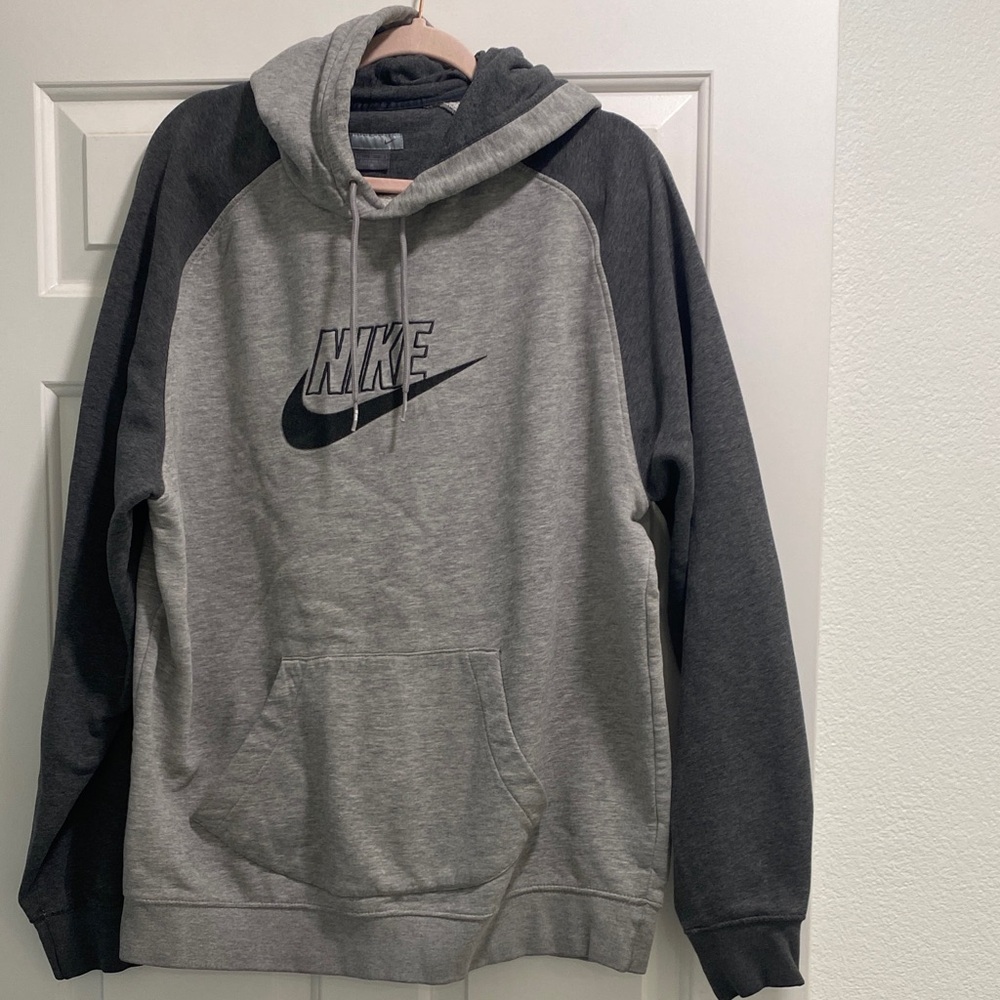 Nike Gray Two-Tone Pullover Hoodie with Swoosh